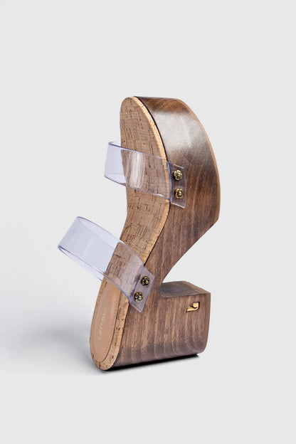 Miso Clear Platform Sandal In Clear Vinyl and Natural Cork