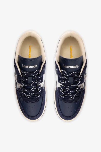 George Sneaker In Navy Suede and Silver Sparkle Leather