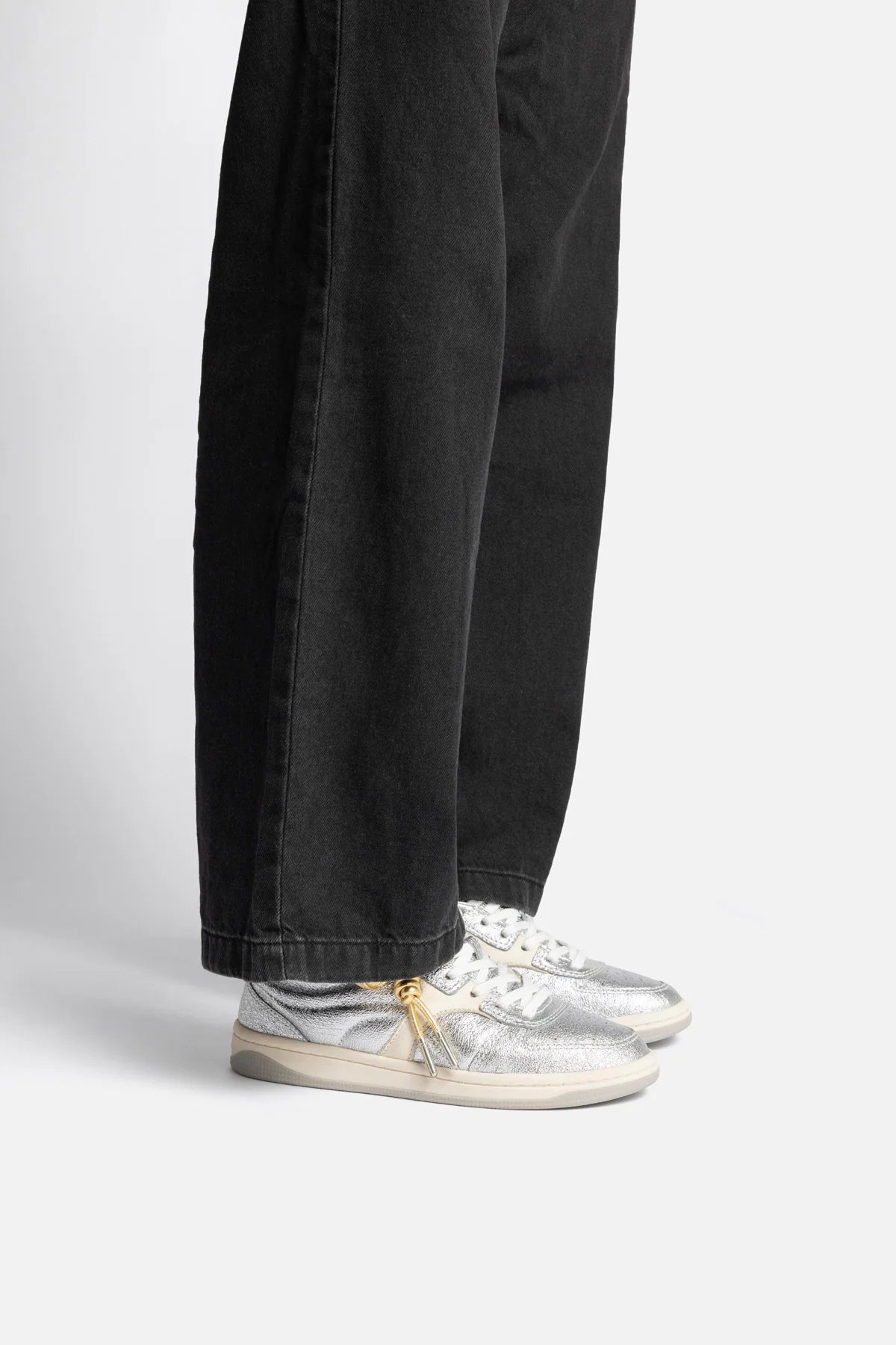 George Sneaker In Silver Sparkle Leather and Ivory Leather