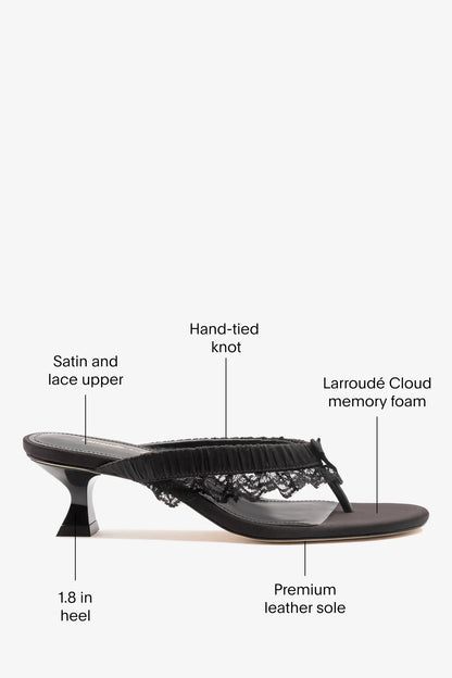 Larroudé x Tanner Fletcher: Gaia Low Lingerie Thong Sandal Black Satin