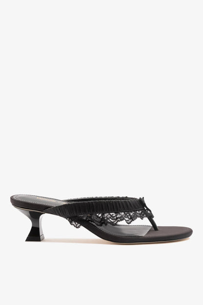 Larroudé x Tanner Fletcher: Gaia Low Lingerie Thong Sandal Black Satin