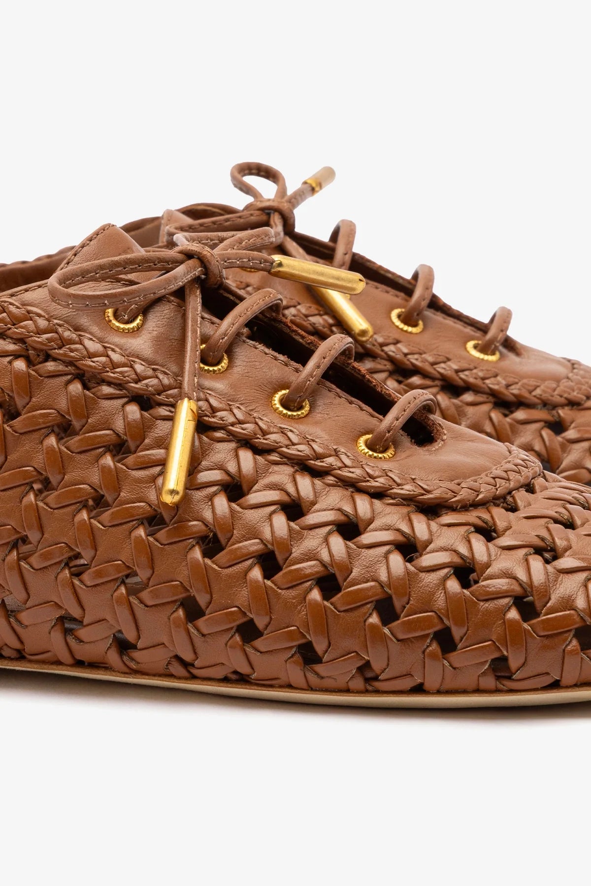 Liza Macrame Sneaker In Caramel Leather