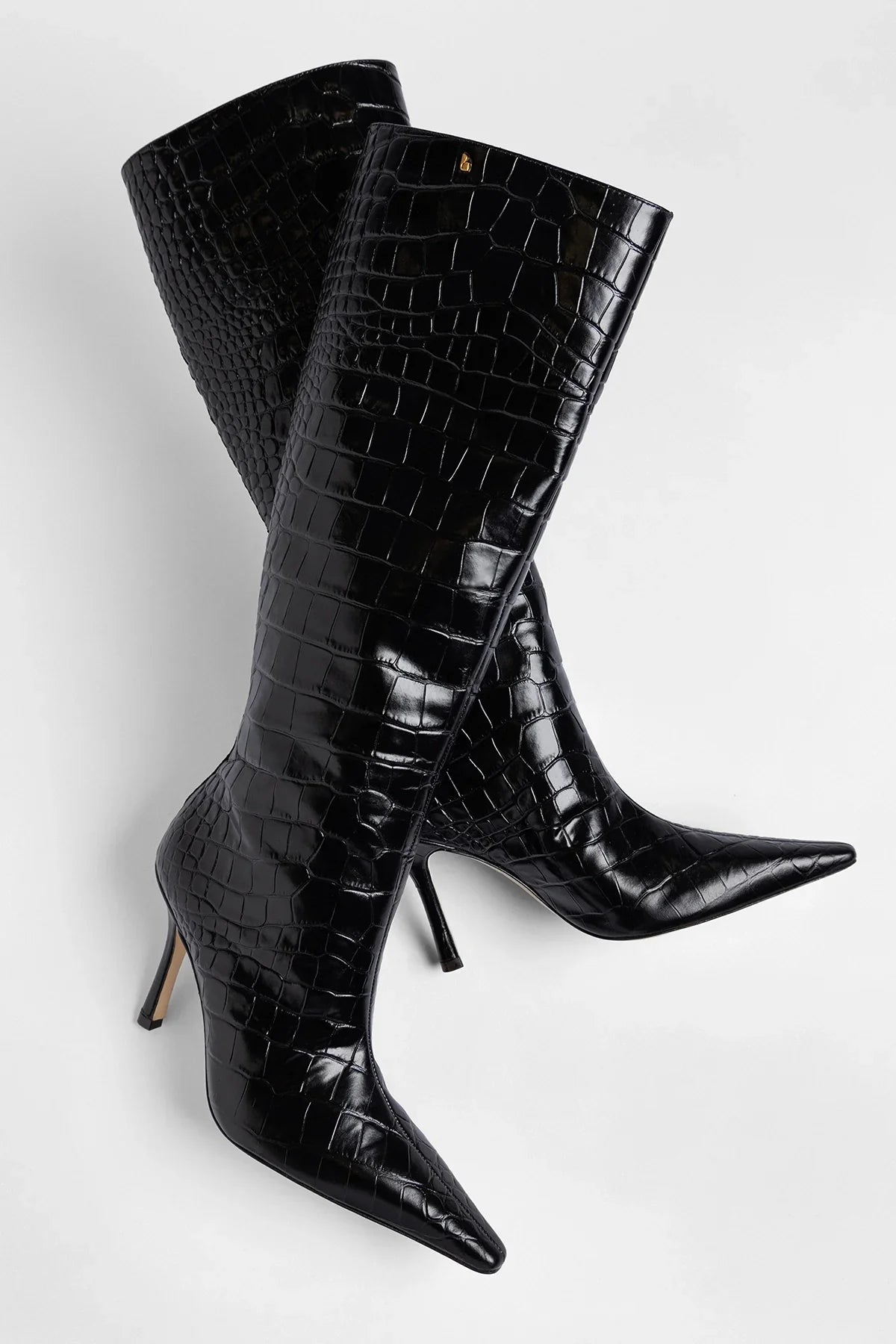 Carine Boot Black Croco Patent Leather
