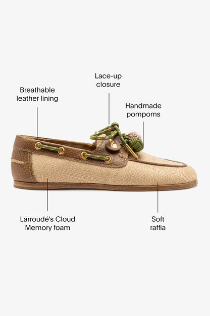 Cyprus Boat Shoe In Beige Raffia And Brown Leather
