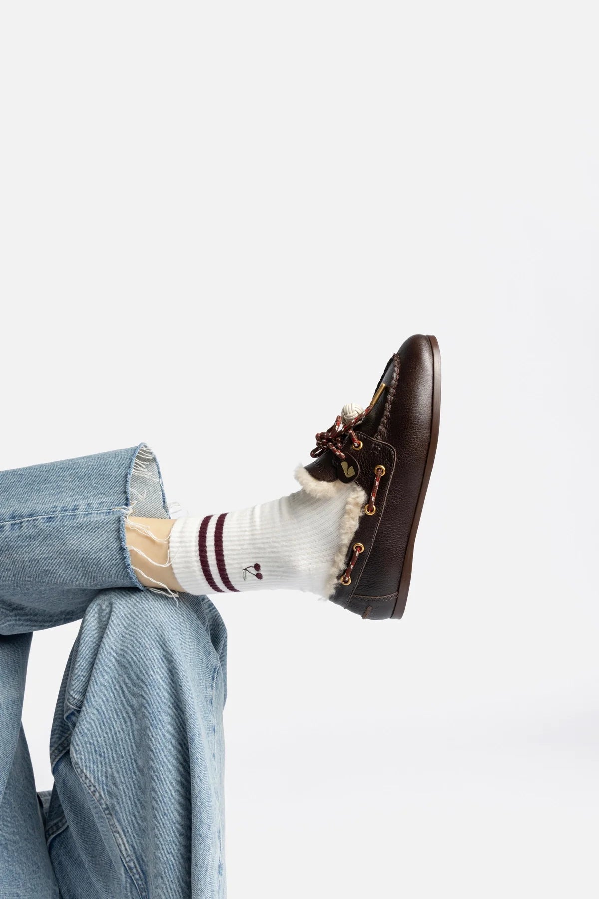 Cyprus Boat Shoe In Brown Leather and Natural Shearling