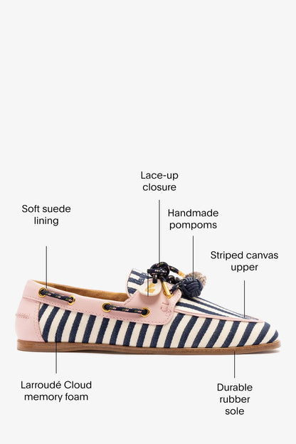 Cyprus Boat Shoe Navy Striped and Pink Leather