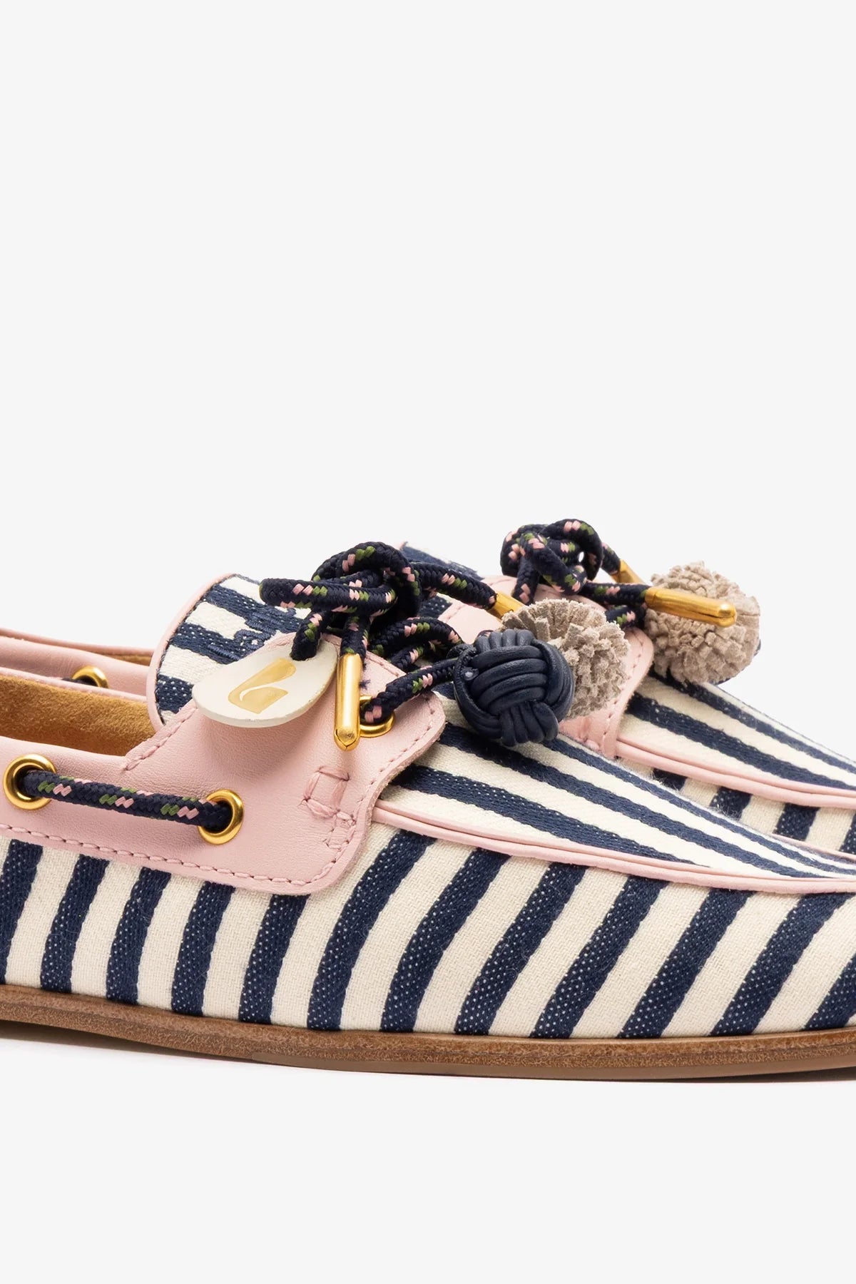 Cyprus Boat Shoe Navy Striped and Pink Leather