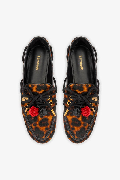 Cyprus Boat Shoe In Leopard Print Calf Hair Leather
