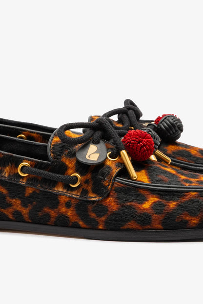 Cyprus Boat Shoe In Leopard Print Calf Hair Leather
