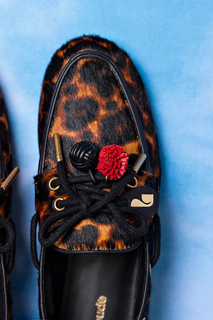 Cyprus Boat Shoe In Leopard Print Calf Hair Leather