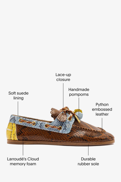 Cyprus Boat Shoe In Oud, Maya and Lemonade Python Embossed Leather