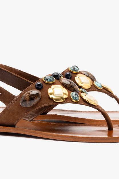 Talitha Flat Sandal In Brown Leather