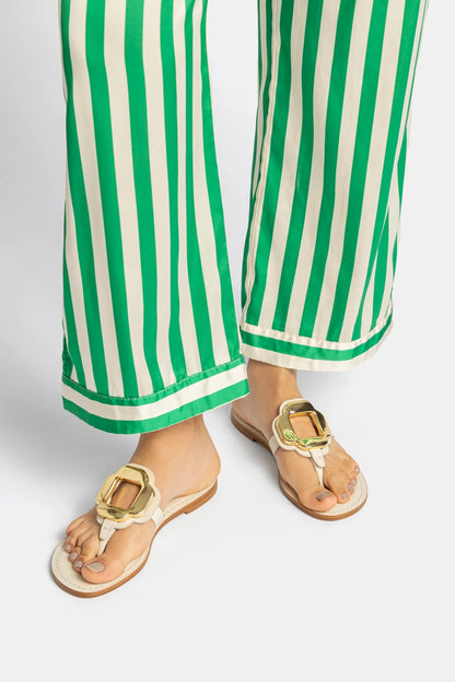 Margherita Thong Sandal in Ivory Leather and Gold Hardware