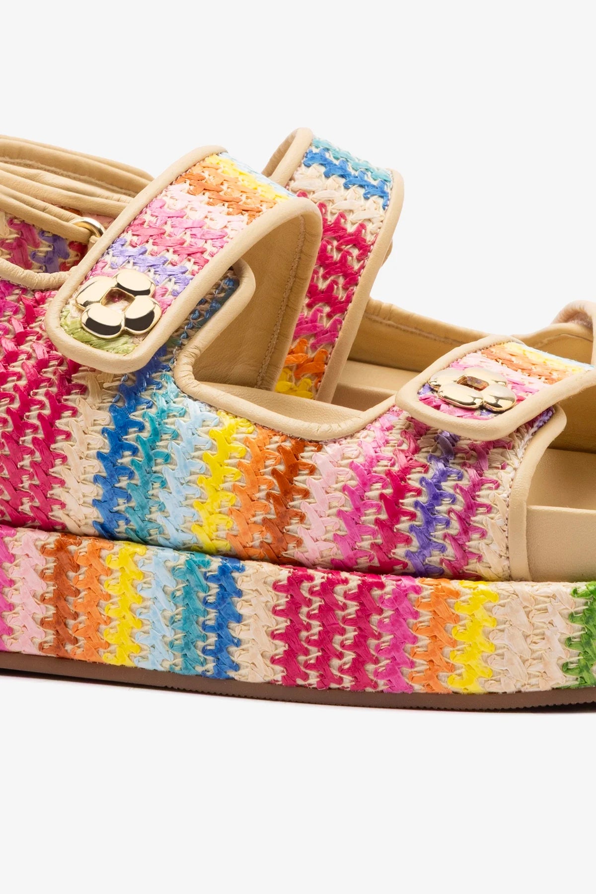 Jetty Sandal In Rainbow Raffia and Beige Leather