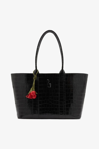City Tote Bag Black Croco Leather