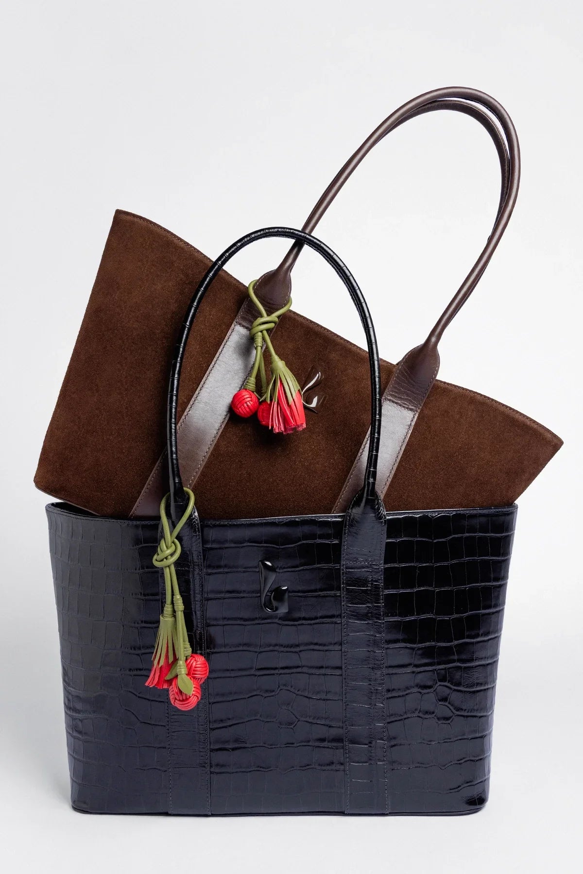 City Tote Bag Black Croco Leather