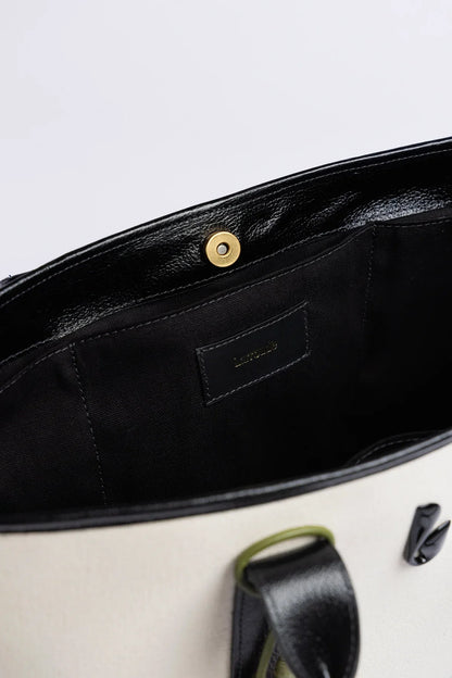 City Tote Bag Natural Canvas and Black Leather