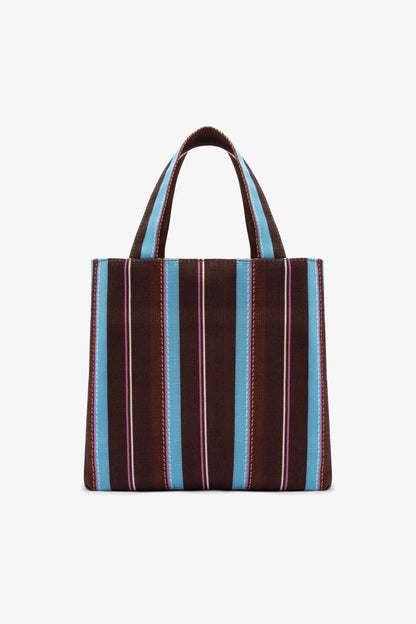 Poppy Mini Tote Bag In Brown And Azure Raffia
