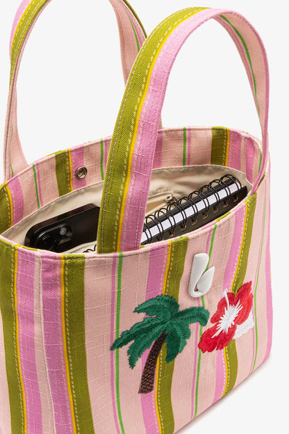 Poppy Mini Tote Bag In Tulip And Emerald Raffia