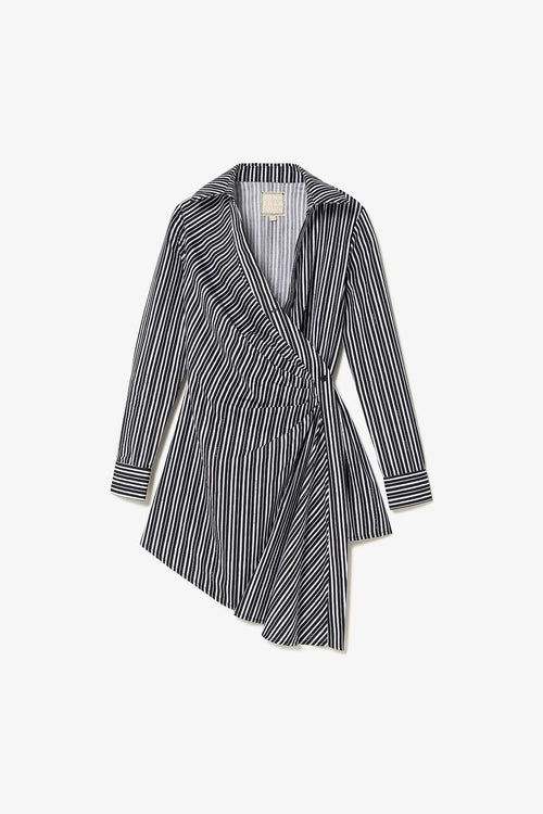 Sashi Wrap Dress In Black and White Striped Cotton