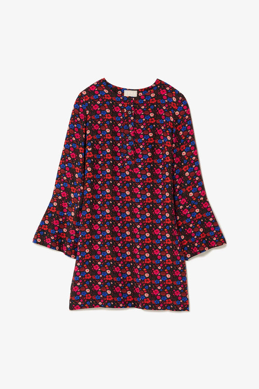 Dede Tunic Dress In Black Floral Silk