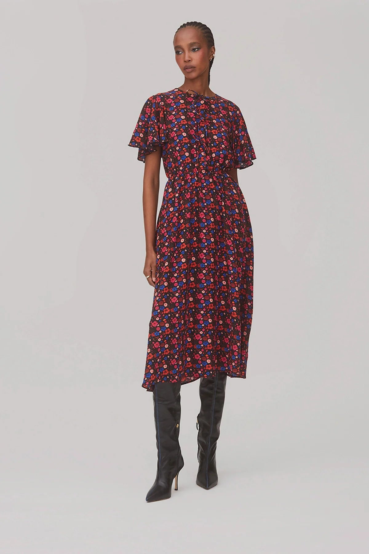 Nicole Dress In Black Floral Silk