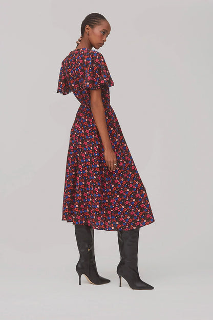 Nicole Dress In Black Floral Silk