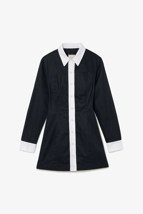 Annie Bustier Dress In Black and White Percale