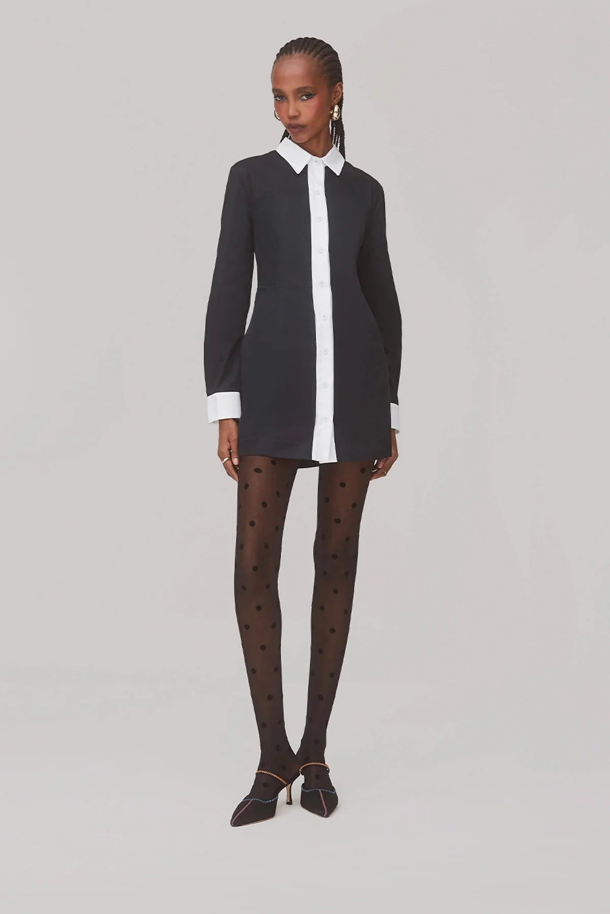 Annie Bustier Dress In Black and White Percale