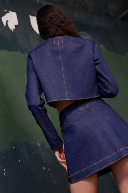 Gloria Cropped Jacket In Blue Denim