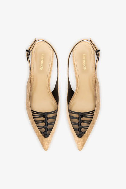 Nara Pump In Beige Raffia and Black Leather