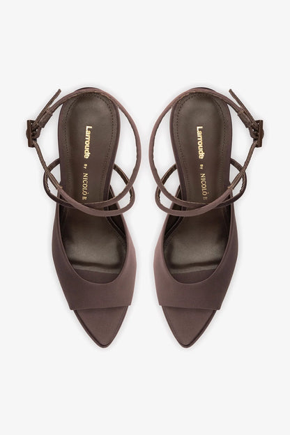 Larroudé x Nicolò B.: Lola Sandal Mahogany Satin