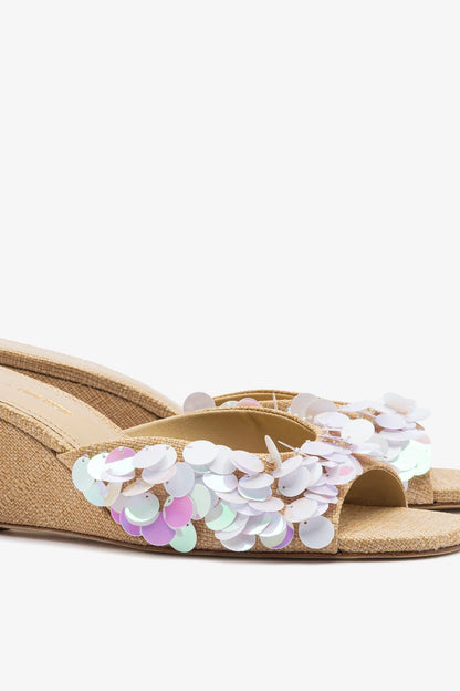 Larroudé x Ciao Lucia: Madalena Wedge Mule Beige Raffia