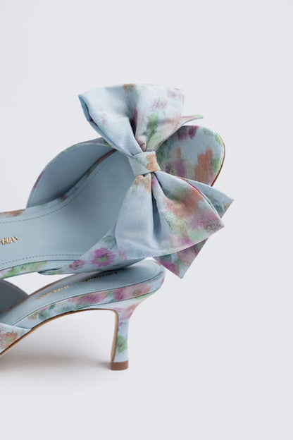 Larroudé x Markarian: Elle Peep Toe Mule Apple Blue Floral Ikat