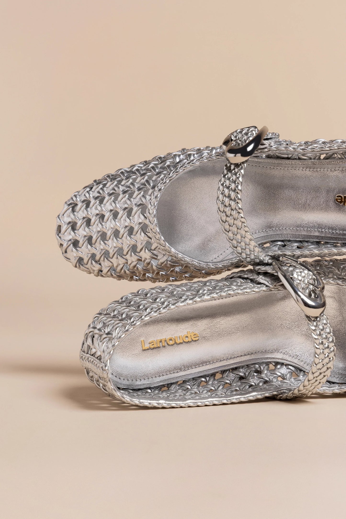 Verona Macrame Ballet Flat In Silver Metallic Leather