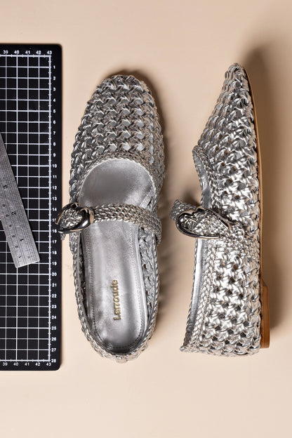 Verona Macrame Ballet Flat In Silver Metallic Leather