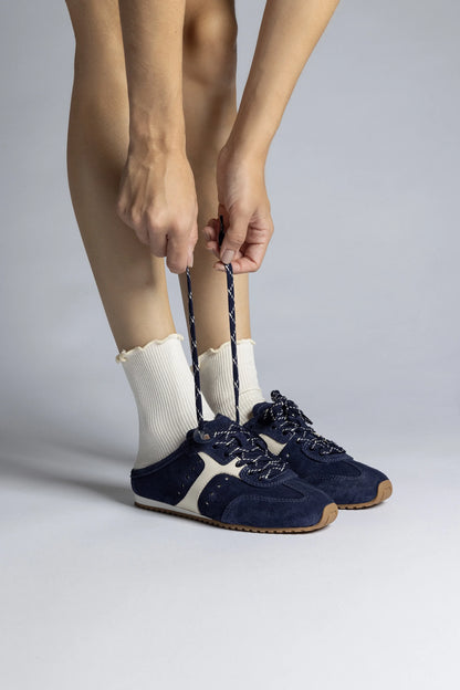 Stella Mule In Navy Suede and Ivory Leather