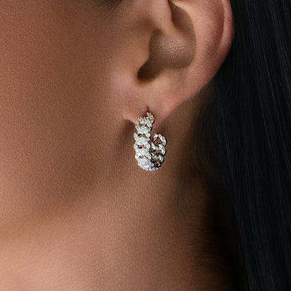 Diamond Prong Hoop Earrings in White Gold