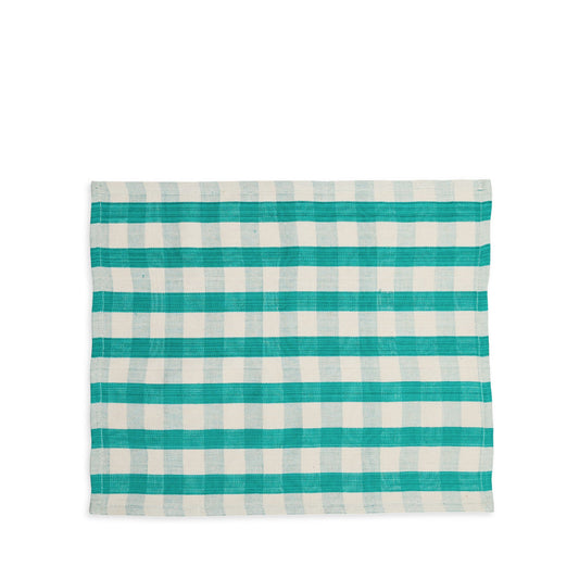Cotton Check Placemat in Green & Off-White