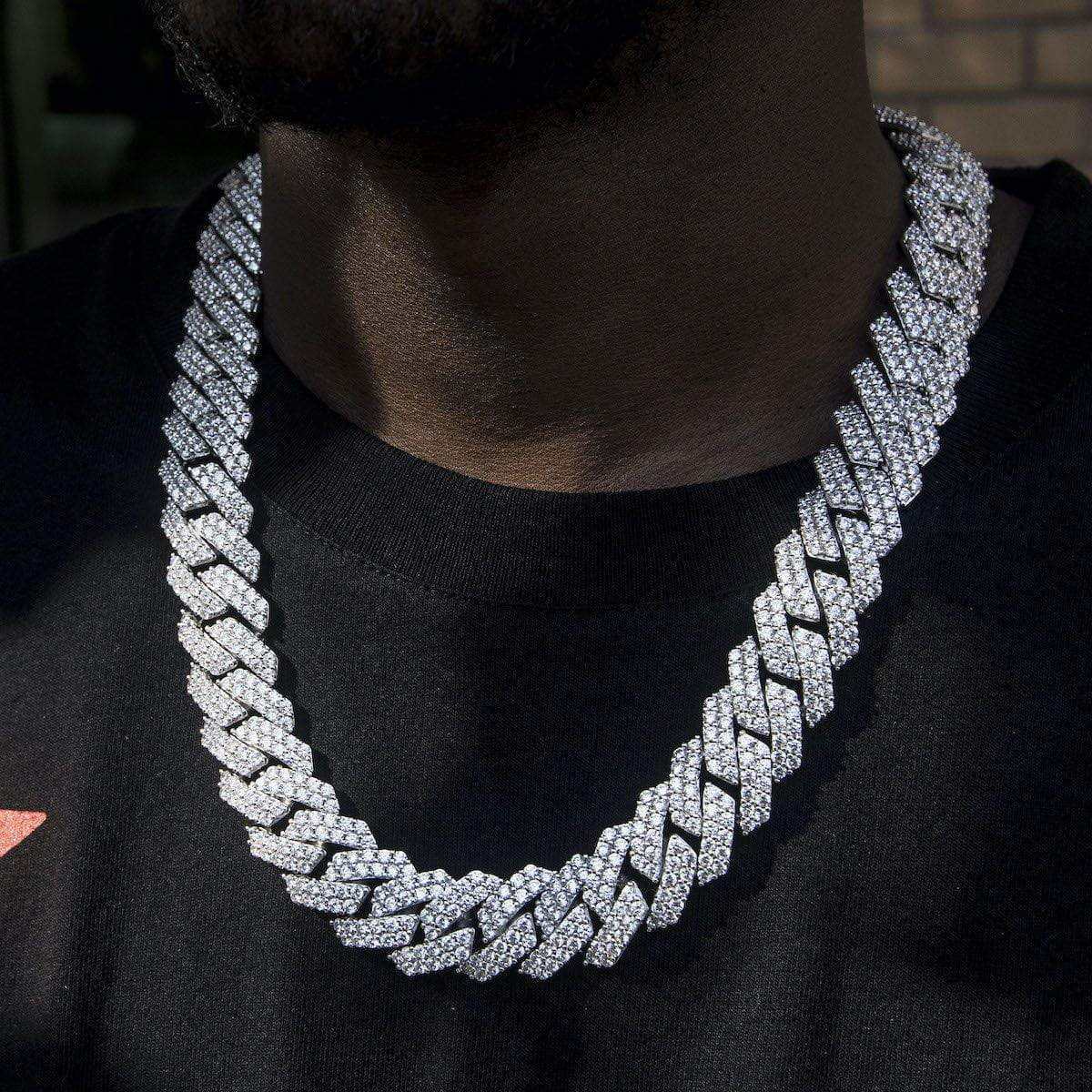 Diamond Prong Cuban Chain in White Gold - 19mm